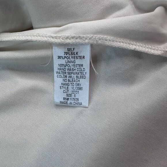 Ya Los Angeles Silk Blend Dress Womens Small White Black Trim Fall Layering Boho - Picture 4 of 5